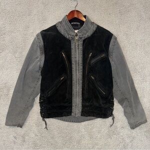 Harley-Davidson Women's Sm Jacket Blk Suede Leather Gray Cotton Zip off Sleeves